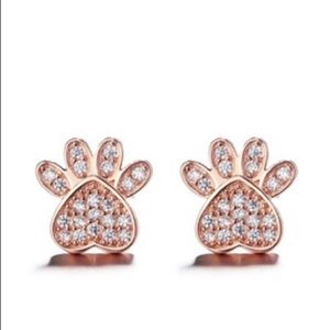 Sterling Silver Rose Gold Swarovski Paw Earrings